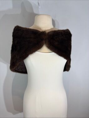 Vintage Genuine Fur Stole Shoulder Wrap Capelet Brown Old Hollywood Glam